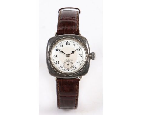 A Rolex Oyster cushion shaped silver cased gentleman's wristwatch, the interior caseback with import mark for Glasgow 1928 an