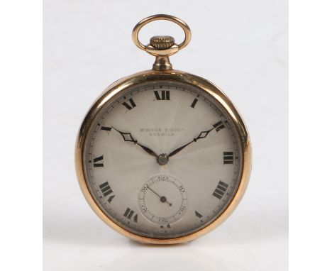 An Edward VII 9ct gold open face pocket watch, the engine turned dial with Roman numerals, outer minutes track, subsidiary se