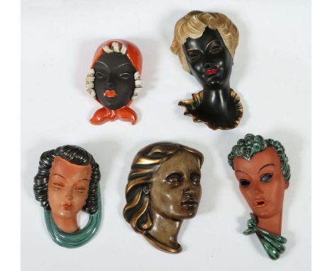 5 unterschiedliche Wandmasken1x Goebel, Hummelwerk, Schaubach, 1x wohl Porzellanfabrik Cortendorf, Julius Griesbach, Coburg-C