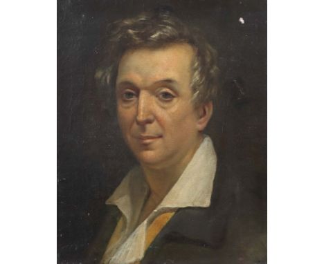 Maler des 19. Jh."Portrait Clemens Brentano", Brustbildnis  des Dichters im Dreiviertelprofil, weißes Hemd und dunkle Jacke t