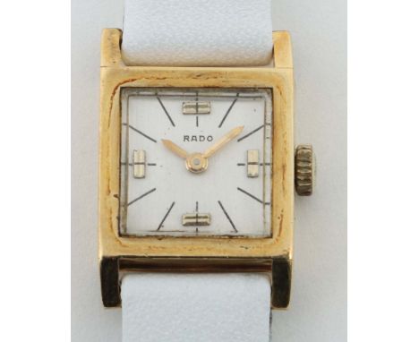 Damenarmbanduhr RADOSchweiz, ca. 1960er Jahre, Gelbgold 750, Handaufzug, helles, strichmattiertes Ziffernblatt mit aufgelegte
