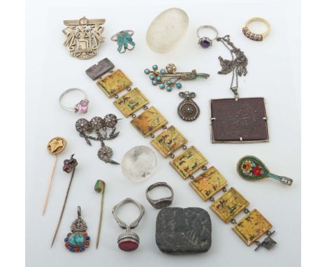 Großes SchmuckkonvolutItalien/China/Ägypten u. a., Silber/Metall/Edelsteine u. a., 20-tlg. best. aus: 6 Ringe, davon ein isla