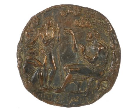 Nuss, FritzGöppingen 1907 - 1999 Weinstadt-Strümpfelbach, Bildhauer, Maler und Zeichner, Prof.. "Hippokrates", Bronzerelief, 