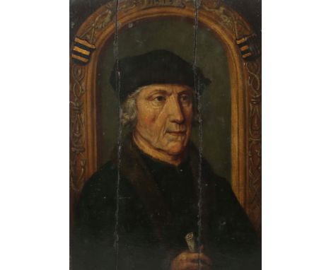 Maler des 16. Jh. (?)"Portrait eines Gelehrten", Brustbildnis eines Herren im Halbprofil, eine schwarze Jacke mit Nerzkragen 