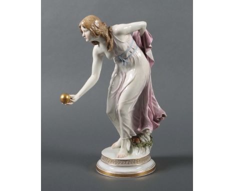 Schott, WalterIlsenburg 1861 - 1938 Berlin, war ein deutscher Bildhauer und Medailleur. Große Jugendstil-Figur "Kugelspieleri