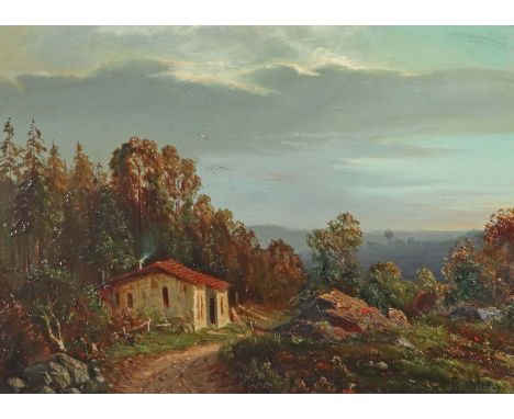 Ochs, R.Maler des 20. Jh.. "Am hohen Südharz", Herbstlandschaft mit einer Hütte im Vordergrund, unten rechts sign., rückseiti