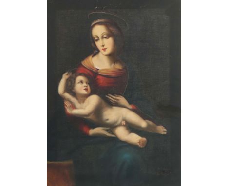 Ciappa, A.Maler/Kopist des 20. Jh.. "Madonna mit Jesuskind", Portrait der Heiligen Maria mit dem Jesuskind auf dem Schoß, nac