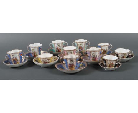 11 Tassen mit UnterenVariierende Manufakturen, darunter 10x Helena Wolfssohn, nach 1875, 1x Meissen, 1850-1924 und 2x Dresden