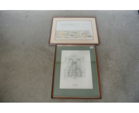 J.O. Poole - Design for a brass door knocker - pencil and watercolour - 45cm x 34cm - signed and inscribed and a design for a