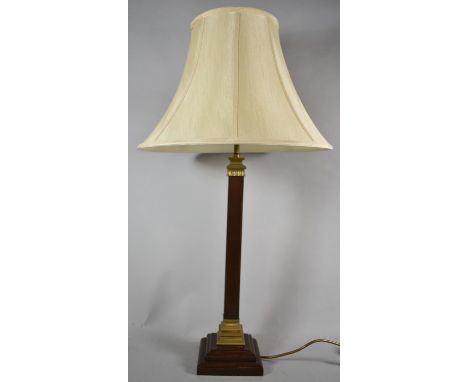 A Wooden and Ormolu Tall Table Lamp and Shade on Plinth Base, Lamp 60cm high 