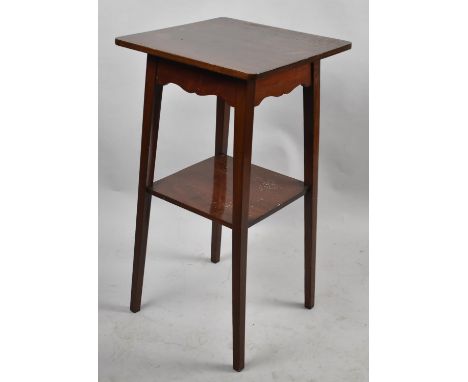 An Edwardian Square Topped Occasional Table with Stretcher Shelf, 35cm Square 