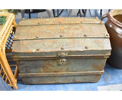 A Vintage Metal Dome Topped Travelling Trunk, 69cm wide 