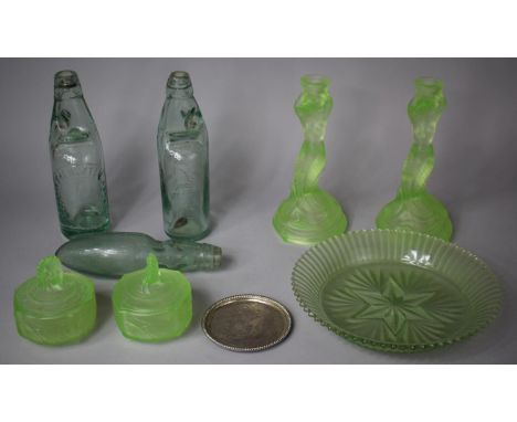 A Collection of Various Coloured Glassware to include Three Codd-neck Glass with Bland &amp; Co. Stourbridge Flask Shape Exam