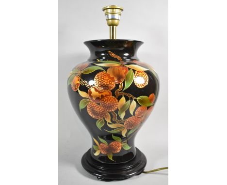 A Large Ceramic Vase Shaped Table Lamp Base Decorated with Fruit, 47cm High 