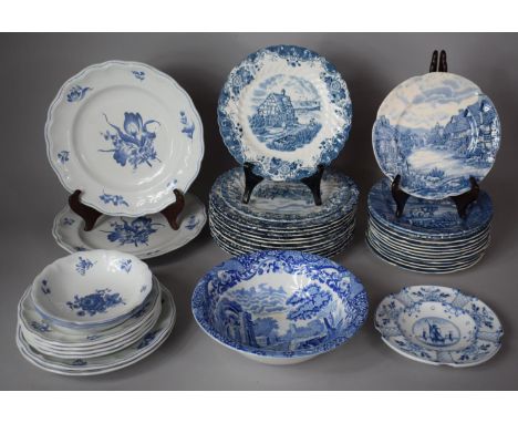 A Collection of Various Blue and White China To Include Eight Pieces of Spode Fontaine Pattern Dinnerwares (Some AF) Spode It