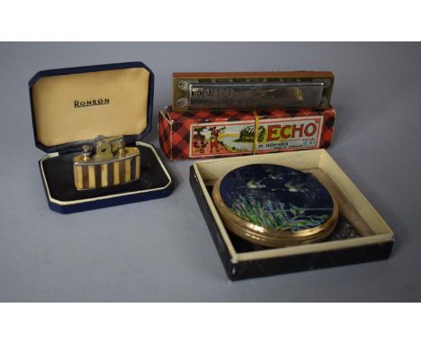 A Hohner Echo Harmonica, Powder Compact, Ronson Lighter for Repair etc 
