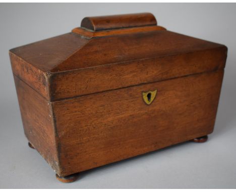 A Late 19th Century Mahogany Two Division Tea Caddy Converted to Work Box but with Two Lids Still Remaining, Bun Feet, 23cm w