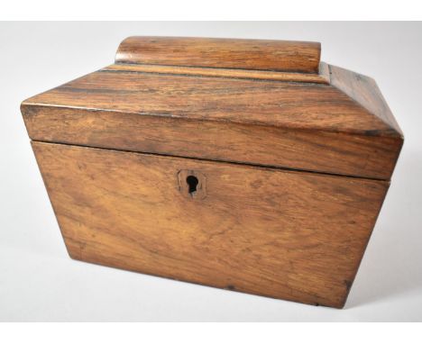 A Late 19th Century Rosewood Two Division Tea Caddy of Sarcophagus Form, Missing Ball Feet, 22cm Wide 