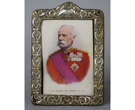 A Silver Mounted Photo Frame Containing Postcard of Field Marshal Roberts, 18cm high, in worn condition 