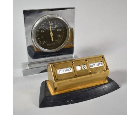 A Rototherm Desktop Barometer for Brightley &amp; Sons, Fan Engineers, Manchester Together with a Modern Desk Calendar 12cm w