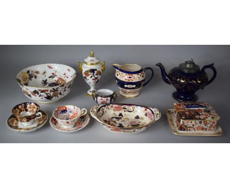 A Collection of Various 19th Century and Later Imari and Gilt Decorated China to include Ridgways Imari Lidded Sardine Dish w