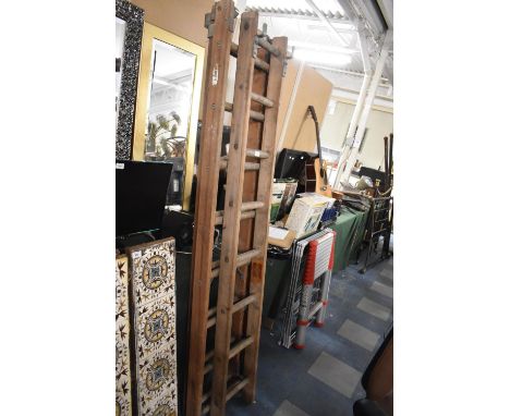 A Vintage Two Section Wooden Loft Ladder and a Small Ladder 