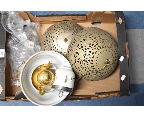 A Box of Sundries to Include Ceramic and Two Ceiling Lights 