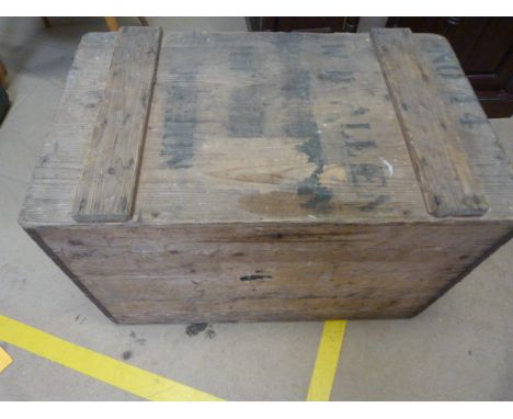 Vintage pine trunk with metal interior