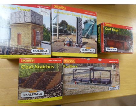 Hornby - Skaledale Five Boxed 00 scale models - Water Tower R8639, Purifiers R8741, Coal Staithes R8603, Condenser Tower & wa