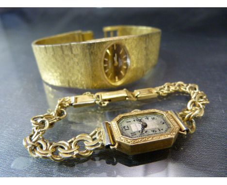 18ct Gold watch case with 16 jewel movement by Rotary. Chain bracelet is gold plated, along with a Limit international 17jewe
