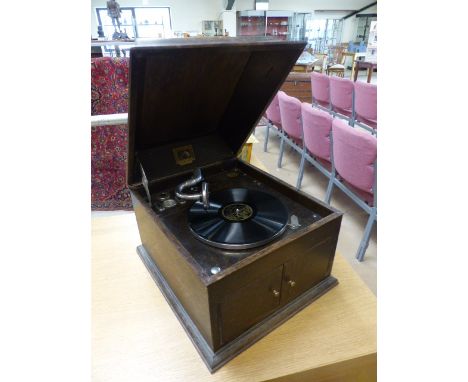 Table top record player by HMV Model 103 in oak case (winder not included)