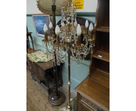 Brass 6 point crystal pear drop lustre standard lamp fitting 