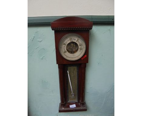 Mahogany framed steel dial aneroid barometer ex. J. F. Hunt of Hull and Scarborough, with thermometer dial below