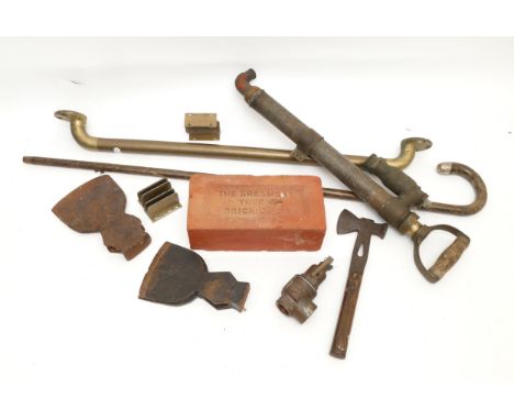 A quantity of items from the Bridlington Station Buffet Rooms to include a brick, stamped 'The Grosmont Brick Ltd Co.', a Bra