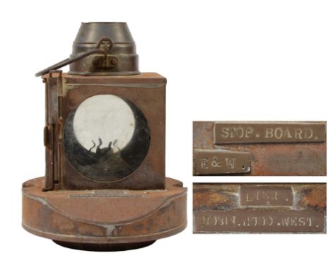A LNER internal signal lamp, used on the Stop Board, applied brass plaques, LNER, ROBIN.HOOD.WEST, STOP.BOARD and E&amp;W, H-