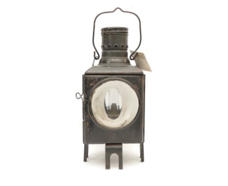 A Continental, probably German post mounted lamp, label attached stating 'Frodingham Railway locomotive lamp, linked to Scunt