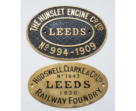 Two replica metal locomotive worksplates, to include, Hudswell Clarke &amp; Co Ltd Leeds 1930 (No 1643) and the Hunslet Engin