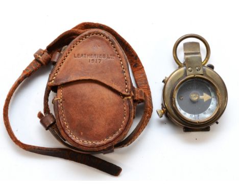 WWI British Military compass, dated 1917 on the leather case, stamped broad arrow.