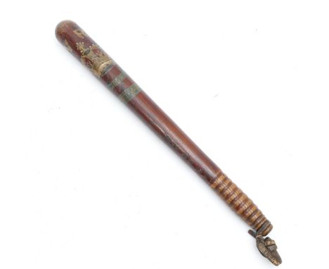 A Victorian painted wood Police truncheon, V.R. over crown over Durham over County Police, also stamped D CC, No 46, 43CM