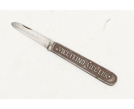 WWII period German pocket knife, marked 'Viel Feind Viel Ehr' makers name J. A. Henckles, 7cm.This bladed product is not for 