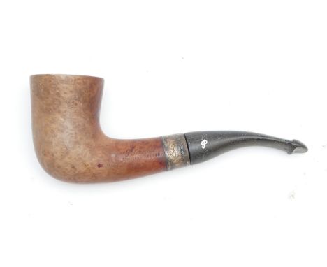 Peterson of Dublin 'Sherlock Holmes' pipe, having an ebony mouthpiece, a burr walnut shaft, and a silver mount.