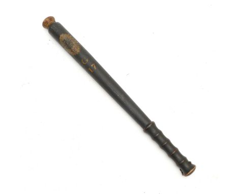 A Georgian painted wood tipstaff, family crest over G over 17, 49cm