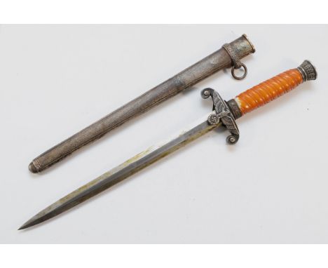 WWII German Third Reich dress dagger, stamped F. W. Holler & Solingen, embroidered with the Wehrmacht eagle with a orange twi