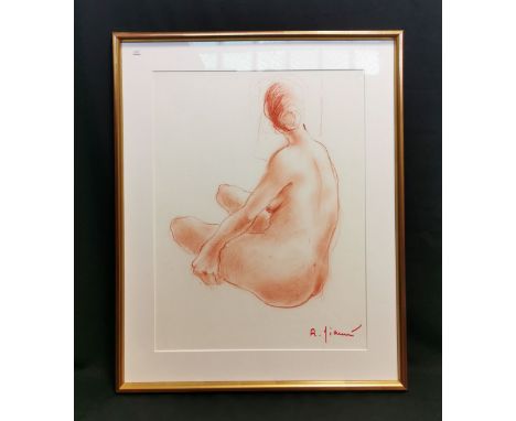 GIANNI, ROBERTO (Venedig 1934-2006 ebd.), Rötelzeichnung: "Sitzender weiblicher Akt", Rötel auf Bütten, unten rechts signiert