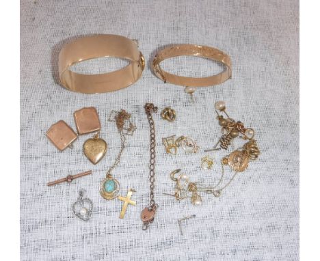 A 9CT METAL BANGLE, one other and a collection of similar jewellery