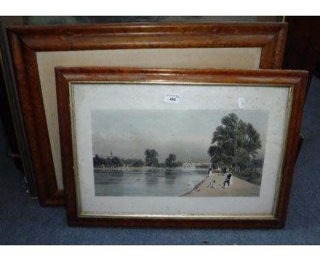 A 19TH CENTURY PRINT OF WESTMINSTER ABBEY, in an original maple frame, and two similar prints