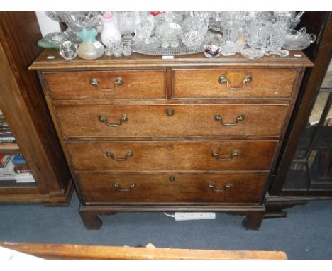 A GEORGE III STYLE MAHOGANY CHEST OF DRAWERS on bracket feet, 38.5" wide