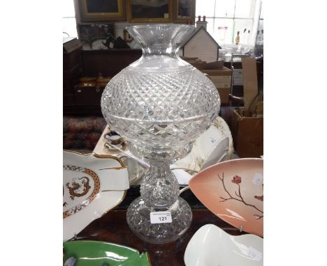 A WATERFORD CUT-GLASS TABLE LAMP AND SHADE, 13.5" high