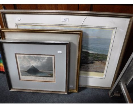 A SIGNED PRINT AFTER DAVID SHEPHERD, 'Elephant Seals' and two 19th century prints