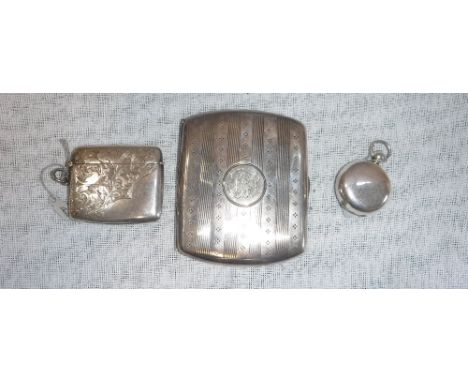 A SILVER CIGARETTE CASE, a vesta case and a sovereign case (3)